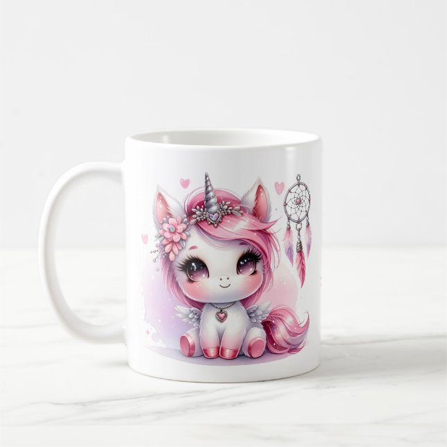Mug Unicorn mignon Whimsical Girl Nom personnalisé (Gauche)
