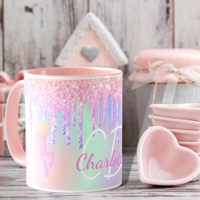 Mug Unicorn parties scintillant rose hologramme nom (Créateur téléchargé)