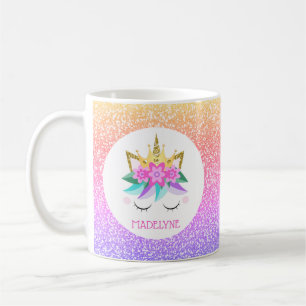 Mug Unicorn Princess Rainbow Parties scintillant Nom p