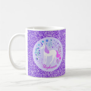 Mug Unicorn Purple Parties scintillant Nom personnalis