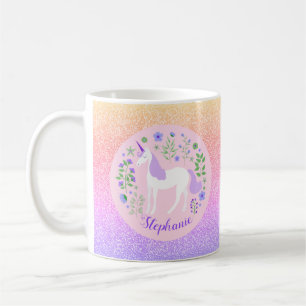 Mug Unicorn Rainbow Parties scintillant Nom personnali