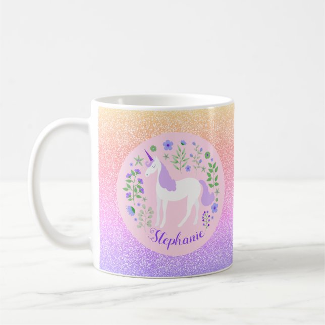 Mug Unicorn Rainbow Parties scintillant Nom personnali (Gauche)