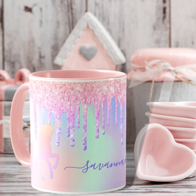 Mug Unicorn rose nom holographique gouttes (Créateur téléchargé)
