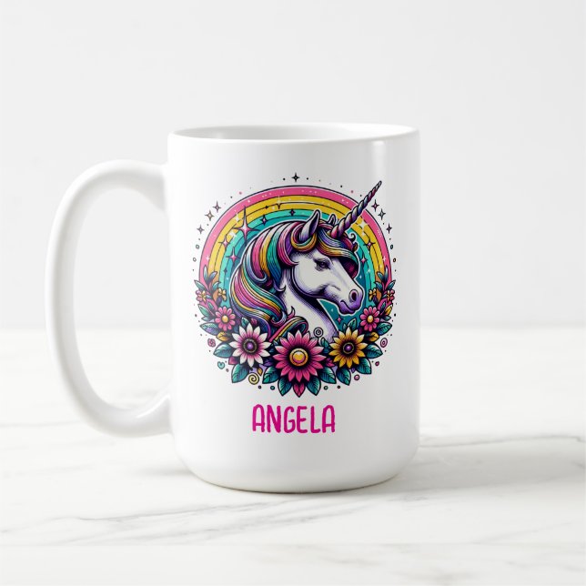 Mug Unicorne colorée magique et arc-en-ciel personnali (Gauche)