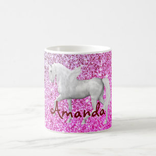 Mug Unicorne de parties scintillant rose personnalisée