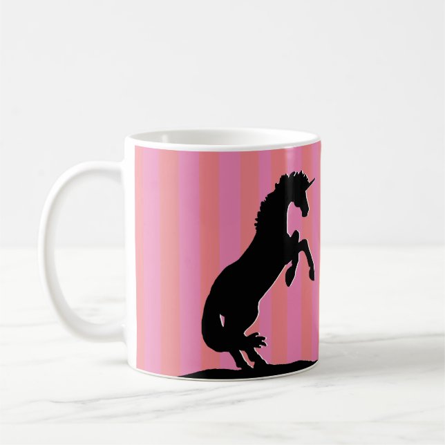 Mug Unicorne d'élevage noir (rayé rose) (Gauche)