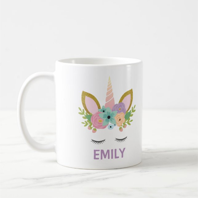 Mug Unicorne magique parties scintillant de nom person (Gauche)