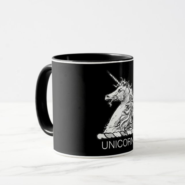Mug Unicorne noire et blanche Cheval magique (Devant gauche)