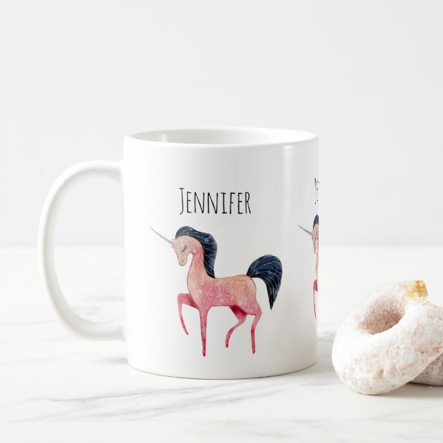 Mug Unicorne nordique rose avec Mane noir (Avec donut)