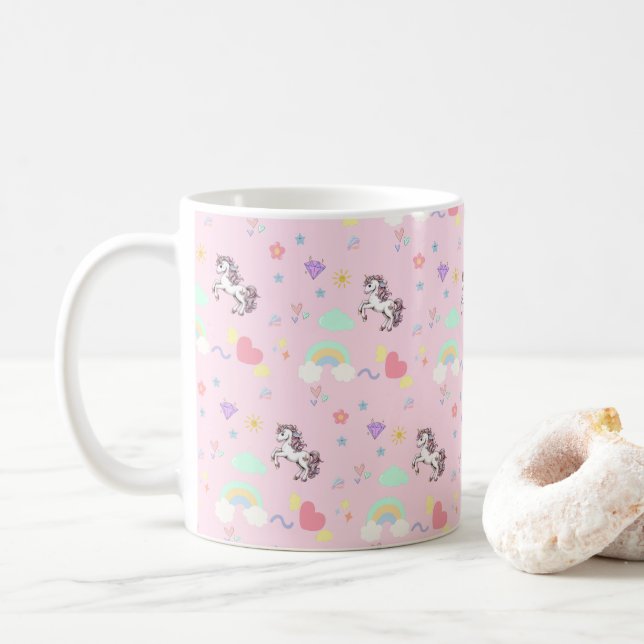 Mug Unicorne rose magique princesse fille d'anniversai (Avec donut)