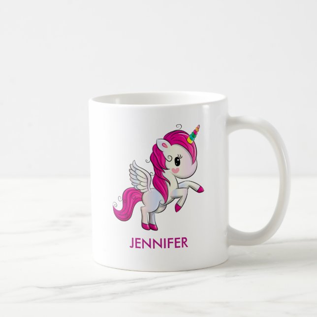 Mug Unicorne rose mignonne avec ailes (Droite)