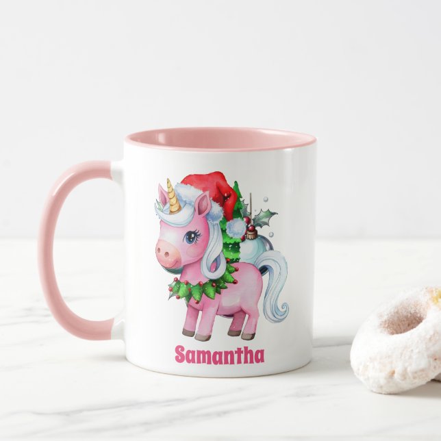 Mug Unicorne rose Noël Enfants Chocolat chaud (Avec donut)