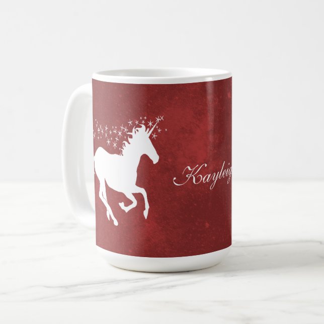 Mug Unicorne rouge Boug de café personnalisé (Devant gauche)