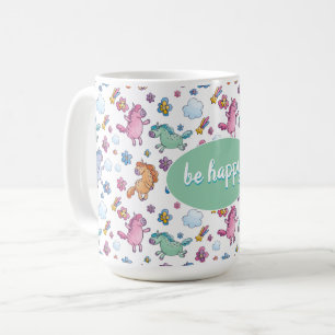 Mug Unicornes lunaires et jolies fleurs lumineuses
