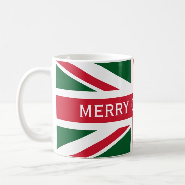 Mug Union Jack de Noël ~ Rouge, Vert et Blanc (Gauche)