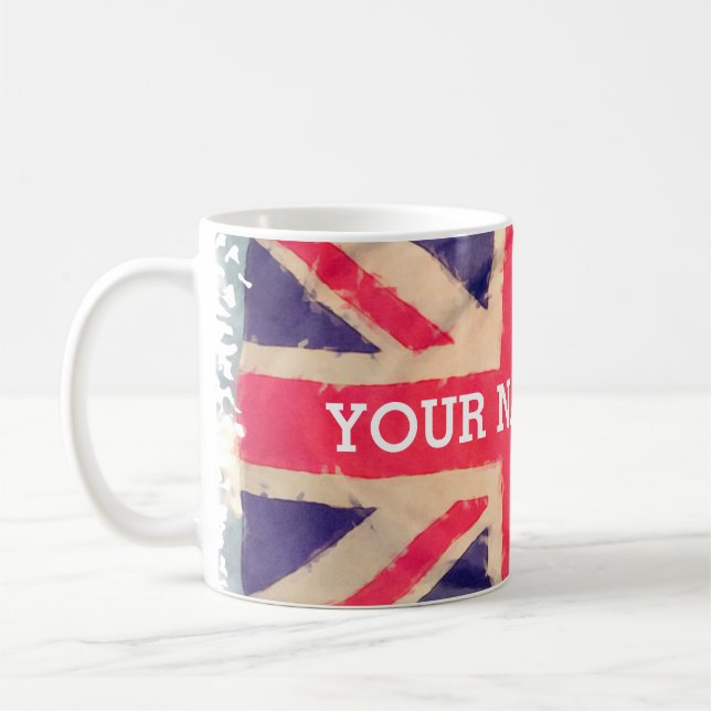 Mug UNION JACK FLAG grunge + votre texte (Gauche)