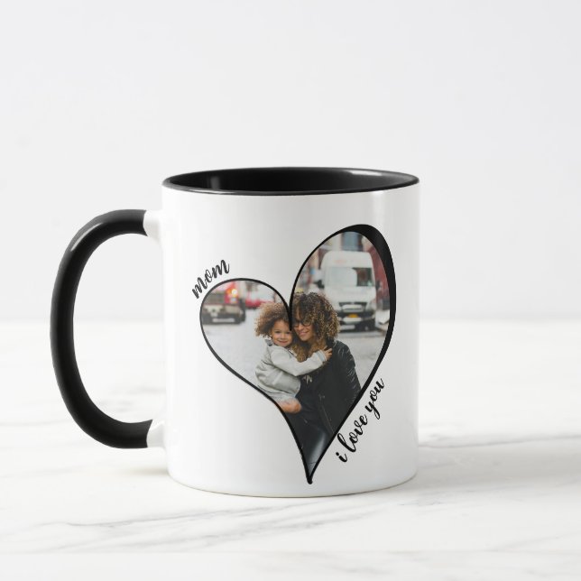 Mug Unique Heart Maman Je t'aime Photo personnalisée (Gauche)