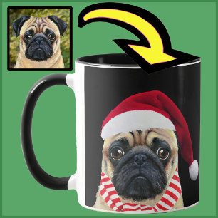 Mug Unique Personnalisé Chien Santa Hat Photo Cadeau M