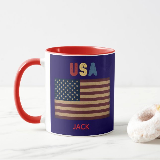 Mug Unisex USA American Flag Retro Vibe (Avec donut)