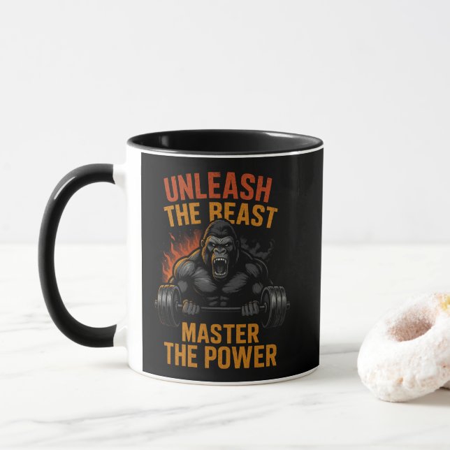 Mug Unleash the Beast – Bodybuilding Power Muscle Gift (Avec donut)