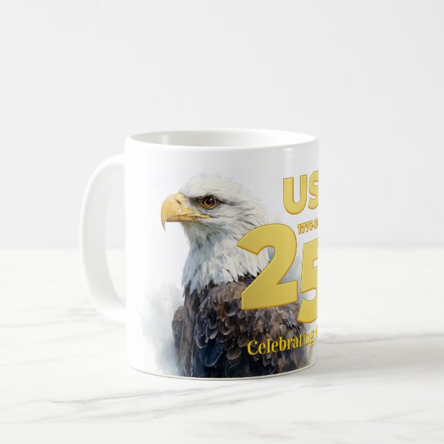 Mug USA 250 : Aigle à tête blanche à l'aquarelle & Or (Devant gauche)