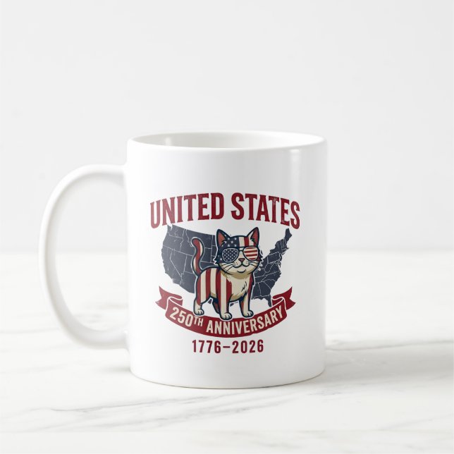 Mug USA 250th Anniversary  Patriotic Cat American Flag (Gauche)