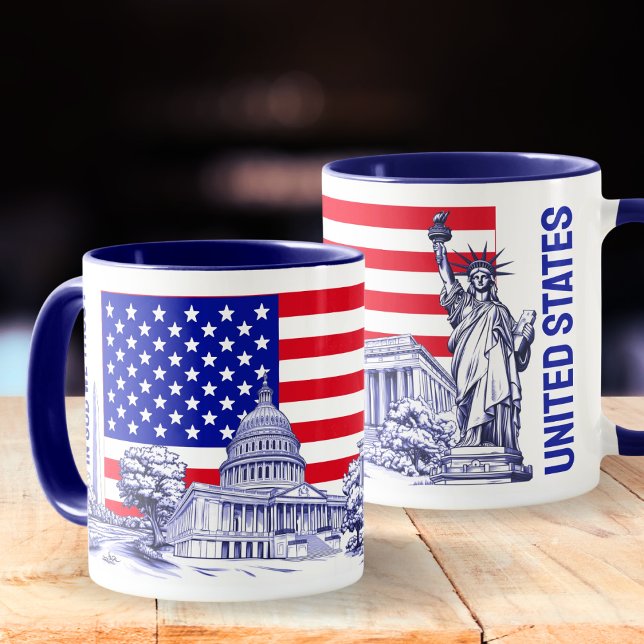 Mug USA Amérique Drapeau Monument Illustration Souveni (USA America Flag Monument Illustration Souvenir Mug)