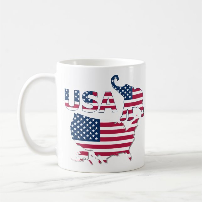 Mug USA Carte Drapeau Parti Républicain Eléphant Polit (Gauche)