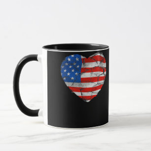 Mug USA Flag Heart 4 juillet Rouge Blanc Bleu Étoiles