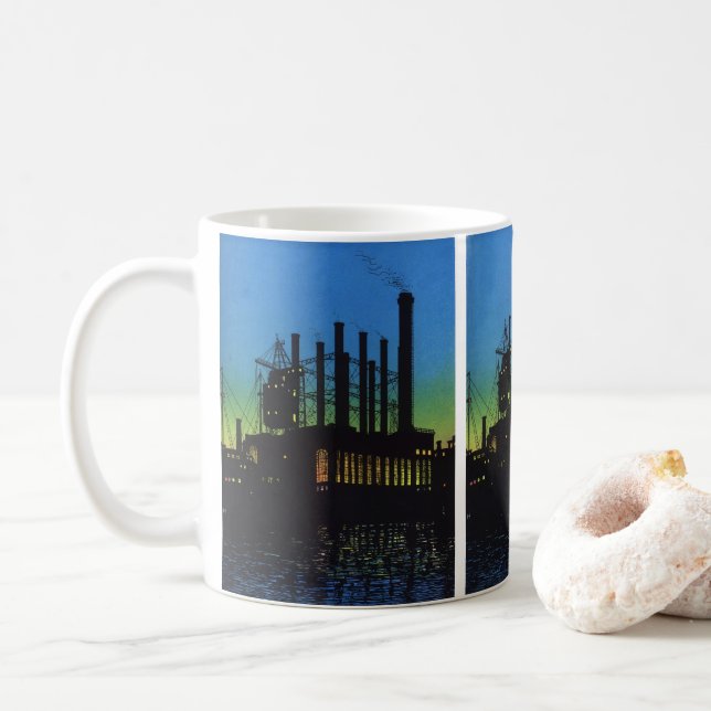 Mug Usine de fabrication au coucher du soleil, Entrepr (Avec donut)