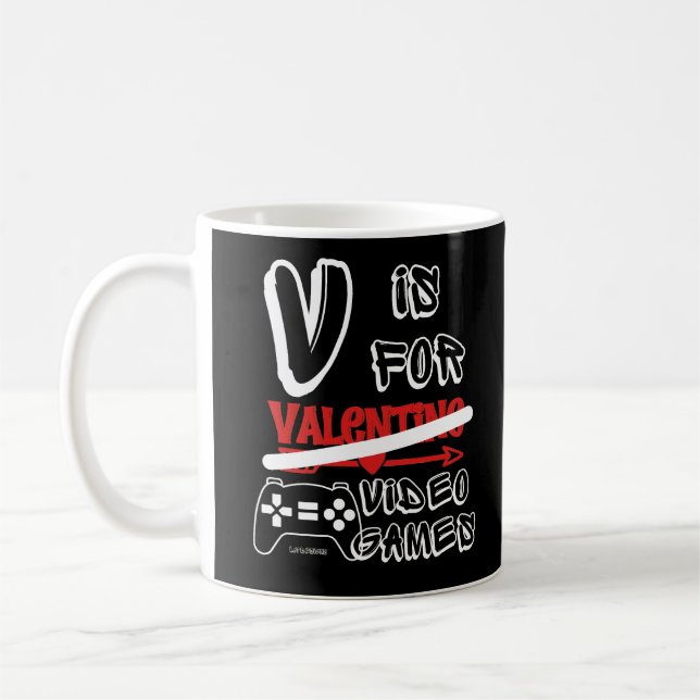 Mug V IS FOR VIDEO GAMES drôle de valentines jour (Gauche)