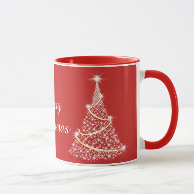 Mug Vacances Arbre De Noël Blanc Et Or Étincelant (Droite)