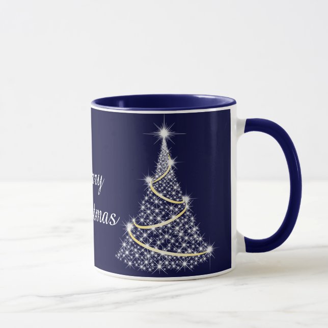 Mug Vacances Arbre De Noël Blanc Et Or Étincelant (Droite)
