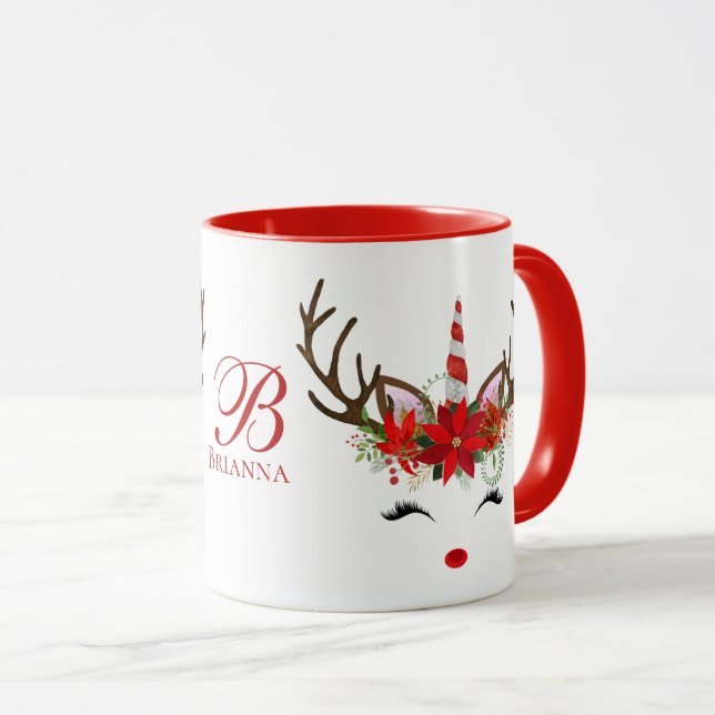 Mug Vacances de Noël - rouge des cerfs communs 2Tone (Devant droit)