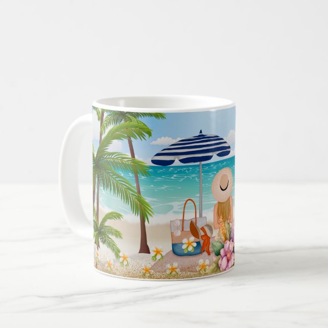 Mug Vacances d'été, vacances de luxe au café de la mer (Devant gauche)