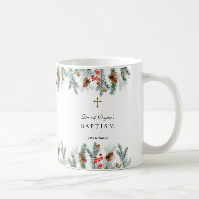 Mug Vacances d'hiver Verdure Gold Cross Boy Baptism (Droite)