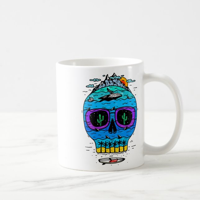 Mug Vacances drôles de surf de crâne Paradis tropical  (Droite)