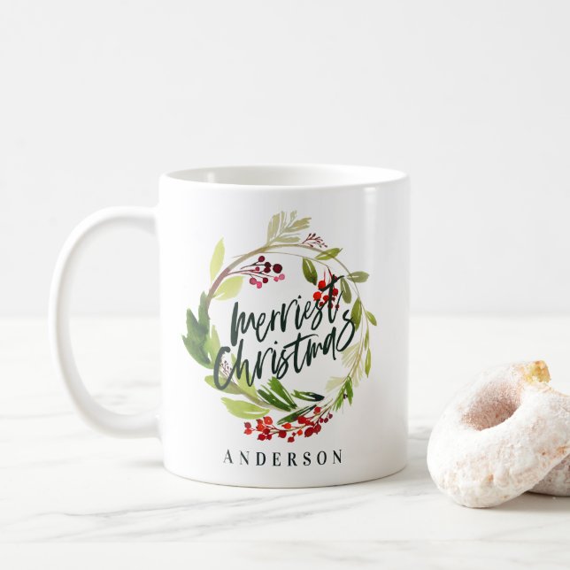Mug Vacances florales d'aquarelle du plus Joyeux Noël (Avec donut)