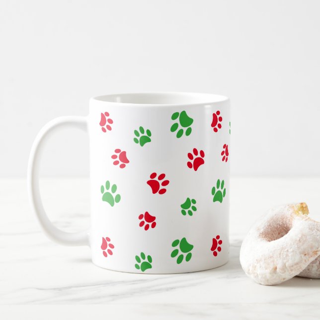 Mug Vacances Motifs Empreintes de pattes rouges et ver (Avec donut)