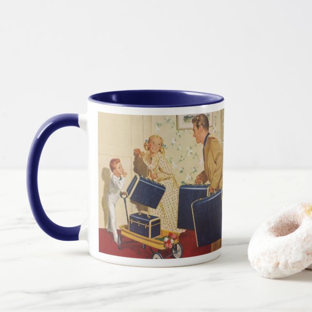 Mug Vacances vintage, papa, Enfants et Valises (Avec donut)
