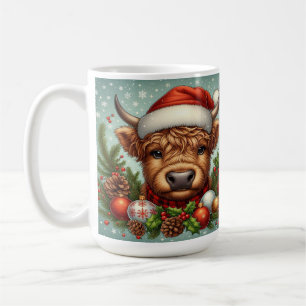 Mug Vache à Santa Hat Entouré d'ornements de Noël