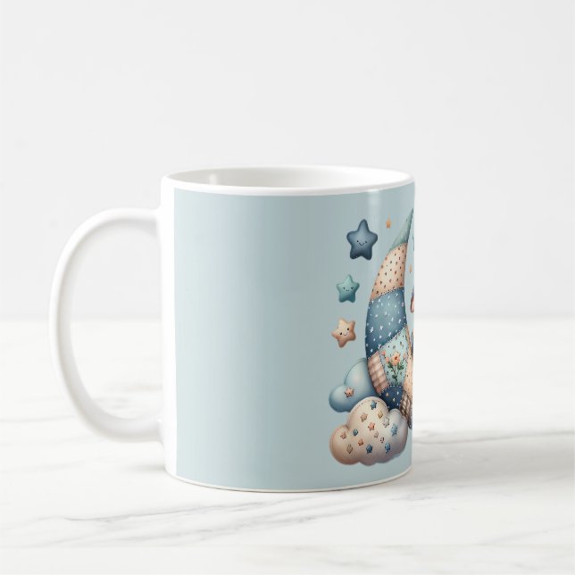 Mug Vache au crochet mignonne sur la lune avec étoiles (Gauche)