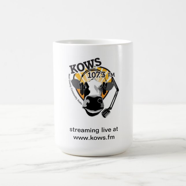 Mug vache avec le microphone, radio de KOWS (Centre)