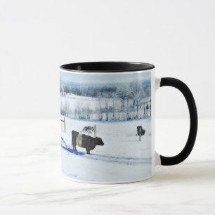 Mug Vache blanche à ceinture neigeuse en aquarelle de