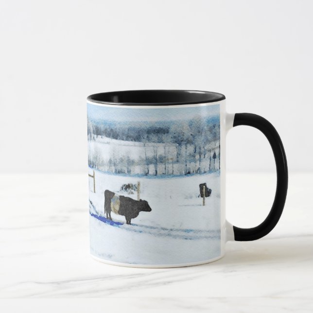 Mug Vache blanche à ceinture neigeuse en aquarelle de  (Droite)