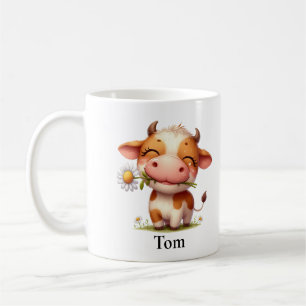 Mug Vache Brown joyeuse personnalisée avec fleurs