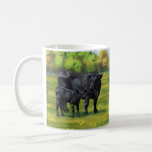 Mug Vache d'Angus noir et veau mou en pâturage d'été