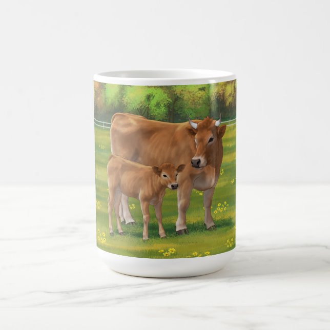 Mug Vache d'Aubrac et veau mignon dans le pâturage de  (Centre)
