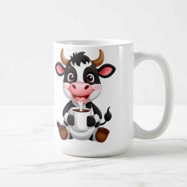 Mug Vache de dessin animé joyeuse buvant du lait (Droite)