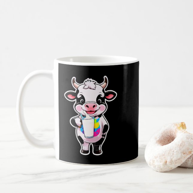 Mug Vache de dessin animé mignonne buvant du lait dans (Avec donut)